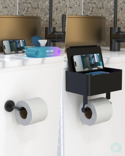 Product mounted by a bathroom vanity