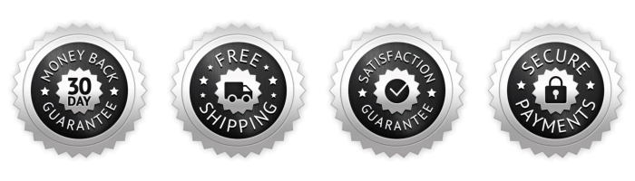 30-day money back guarantee, free shipping, satisfaction guarantee, secure payments